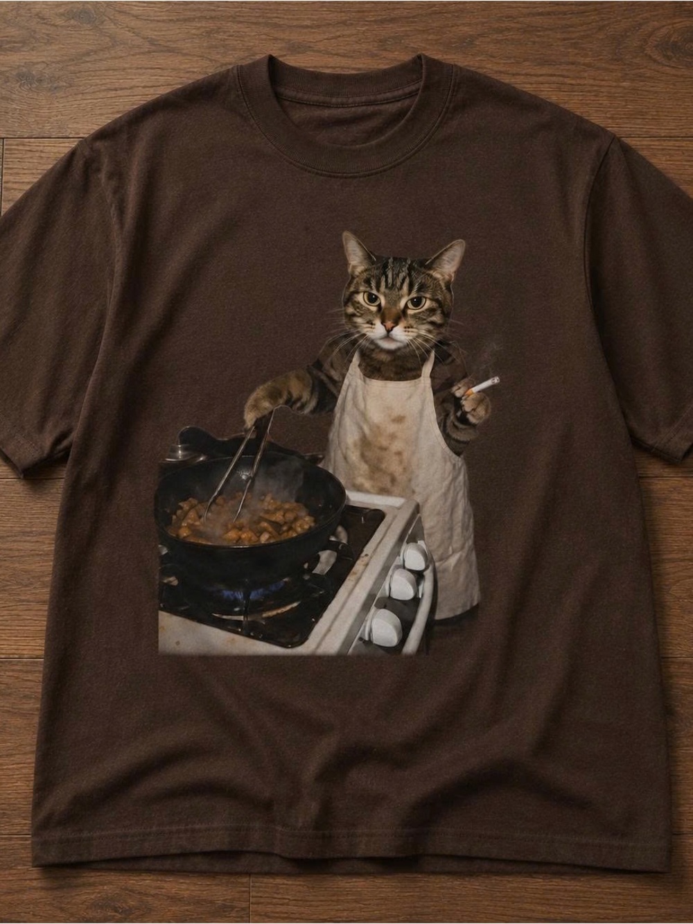 Gildan Brown Cat Chef Graphic Long Sleeve Tee